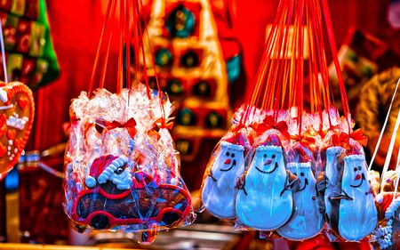 Sweet Gingerbread at Night Christmas Market.の写真素材