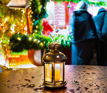 Lantern and candle in Riga Christmas Market.の写真素材