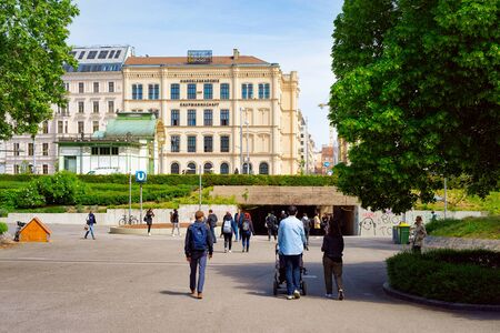 People in Park Resselpark at Handelsakademie on Karlsplatz in Viennaのeditorial素材