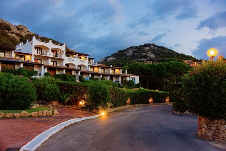 Houses at Baja Sardinia luxury resort at Sardegna island of Italy in summer. Olbia provinceの写真素材