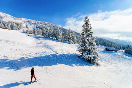 Man on Snowboard in Zillertal Arena ski resort in Austriaの写真素材