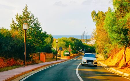 Car in road in Porto Cervoの写真素材