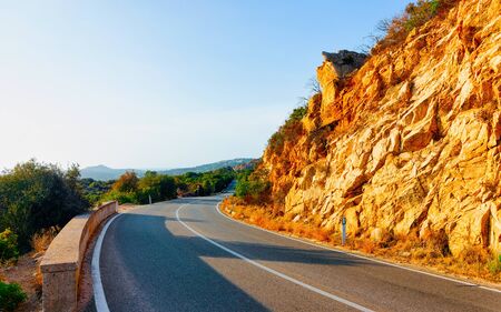 Empty road without cars in Sardinia Island Italy reflexの写真素材