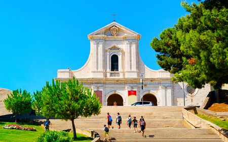 Staircase in Chiesa Bonaria Church in Cagliari in Sardinia reflexの写真素材
