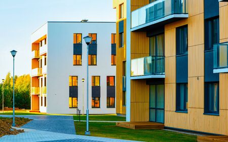 Apartment residential homes facade architecture and outdoor facilities reflexの写真素材