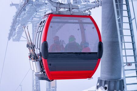 Red Cable car Zillertal Arena ski resort Tyrol Austriaの写真素材