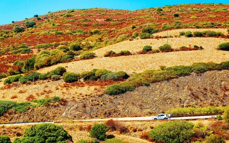 Car on beautiful road in Teulada Cagliari Sardinia reflexの写真素材