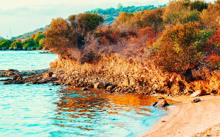 Portisco Beach in Mediterranean Sea in Costa Smeralda Sardinia Italy reflexの写真素材