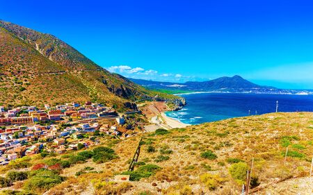 Buggerru city and beach South Sardinia reflexの写真素材