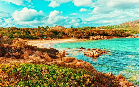 Capriccioli Beach near Mediterranean Sea in Sardinia Italy reflexの写真素材