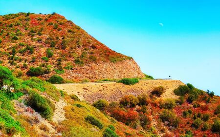 Road at hill at Buggerru Sardinia reflexの写真素材