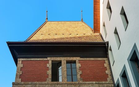 Roof of an ancient building at Geneva city center, Switzerland. Mixed media.