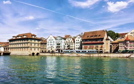 Town Hall at Limmat River quay, Zurich, Switzerland. Mixed media.の写真素材