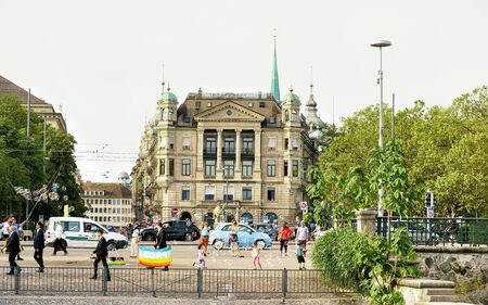 Zurich, Switzerland - September 2, 2016: Soap bubbles and children amused at Uraniastrasse in Zurich, Switzerland. Mixed media.のeditorial素材