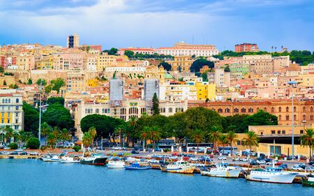 Marina with ships at Cagliari reflexの写真素材