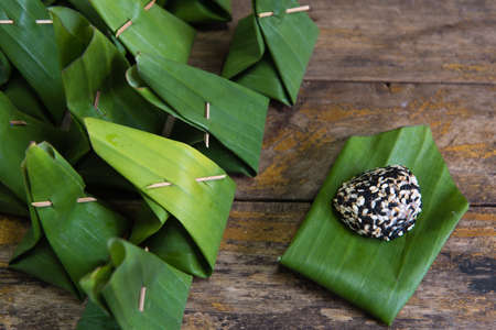 traditional thai dessert on wooden backgroundの写真素材