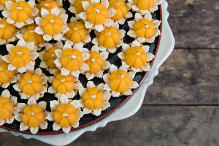 traditional thai dessert on wooden backgroundの写真素材