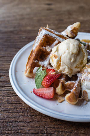 Banana Strawberry Waffleの写真素材