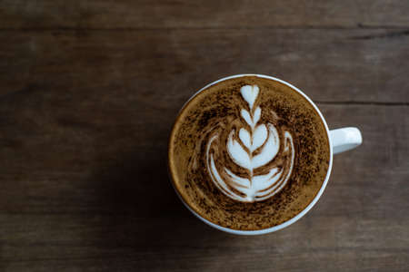 hot coffee on wooden backgroundの写真素材