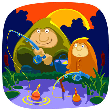 Father and son on a morning  fishingのイラスト素材