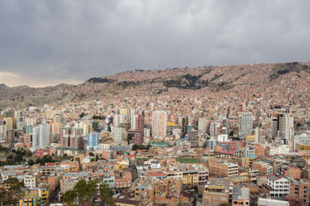 Panoramic cityscape in La Paz in Bolivia. Middle town and the hills of the cityのeditorial素材