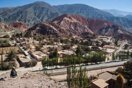 Purmamarca village in the north west of Argentina. View of the 7 colour mountain. The Andes rangeの写真素材