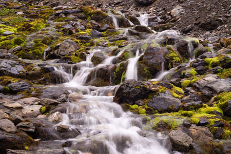 Waterfall in Martial Glacier in Ushuaia. detail of the little river