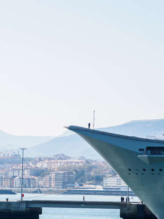 BILBAO, SPAIN - MARCH / 23/2019. The aircraft carrier of the Spanish Navy Juan Carlos I in the port of Bilbao, open day to visit the ship. Sunny day