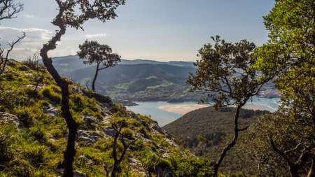 Views of the biosphere reserve of Urdaibai from the viewpoint of San Pedro Atxarre, sunny dayの写真素材