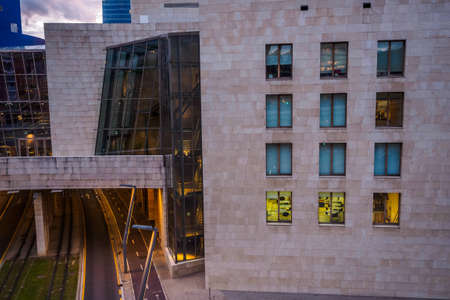 Bilbao Guggenheim Museum during the sunset, view from La salve bridge