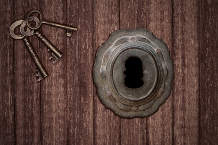 some old keys and a vintage lockの写真素材