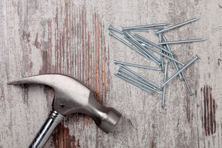 Some carpentry tools on a wooden tableの写真素材