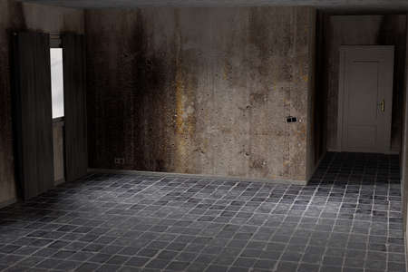 3d rendering of an abandoned and dirty roomの写真素材