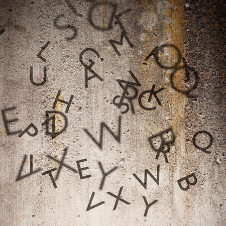 3d rendering of alphabet shadows on an old wallの写真素材