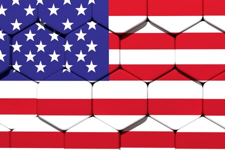 3d rendering of an united states flag stamped in 3d hexagonsの写真素材