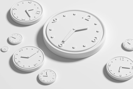 3d rendering  of an some clocks on a white backgroundの写真素材