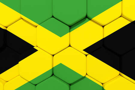 3d rendering of a jamaica flag stamped in 3d hexagonsの写真素材