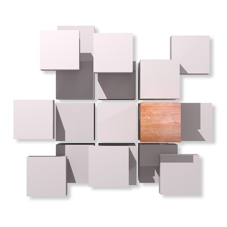 3d rendering of a background with some white cubes and one stone cube