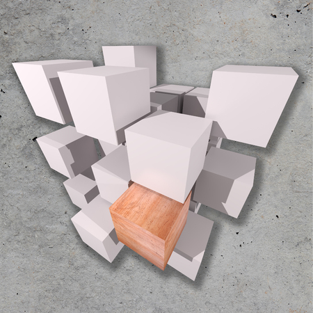 3d rendering of a background with some white cubes and one stone cube