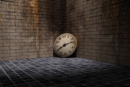 3d rendering of an old clock on a dirty and old wall