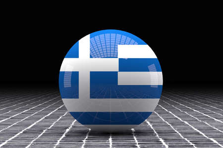 3d rendering of a Greece flag on a sphere on a tiles floorの写真素材
