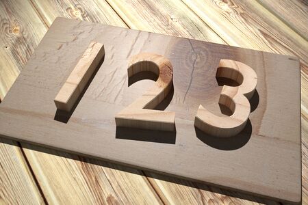 3d rendering of a wooden 123 numbersの写真素材