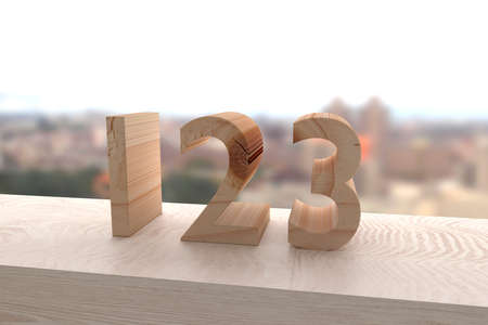 3d rendering of a wooden 123 numbersの写真素材