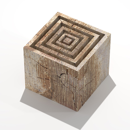 3d rendering of a wooden abstract cubeの写真素材