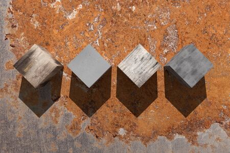 3d rendering of a lot of textured stones cubesの写真素材