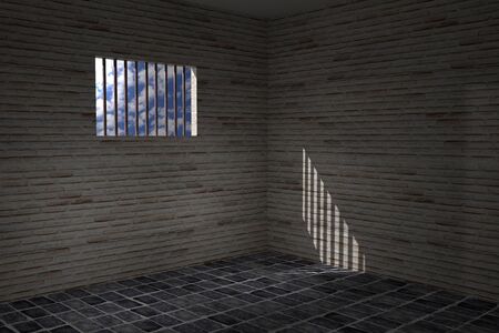 3d rendering of an old jail windowの写真素材
