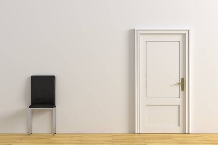 3d rendering of a minimalism room with a door and a chairの写真素材