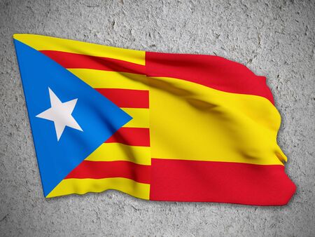 3d rendering of a catalonia and spain mixed flags, symbol of the attempt of secession of cataloniaの写真素材