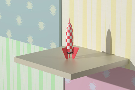 3d rendering of a red and white rocket and stars on a colored backgroundの写真素材