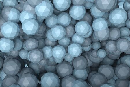 3d rendering of an abstract compositon with a lot of blue icospheres